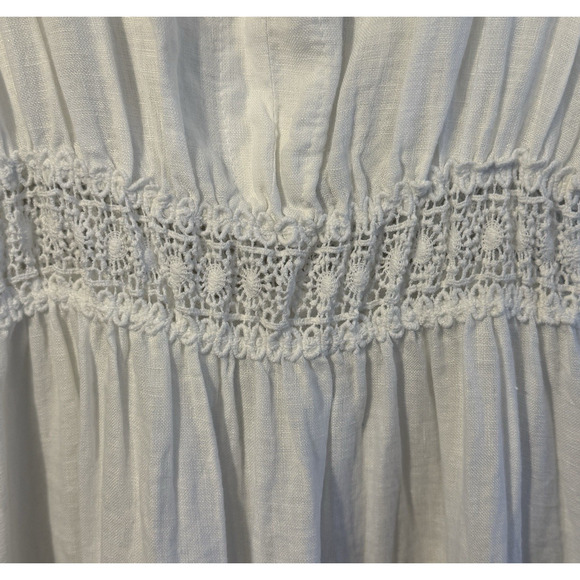 Terzo Millennio 100% Linen Made in Italy Maxi Cover Up Dress Lace White SZ S NWT - Picture 3 of 7